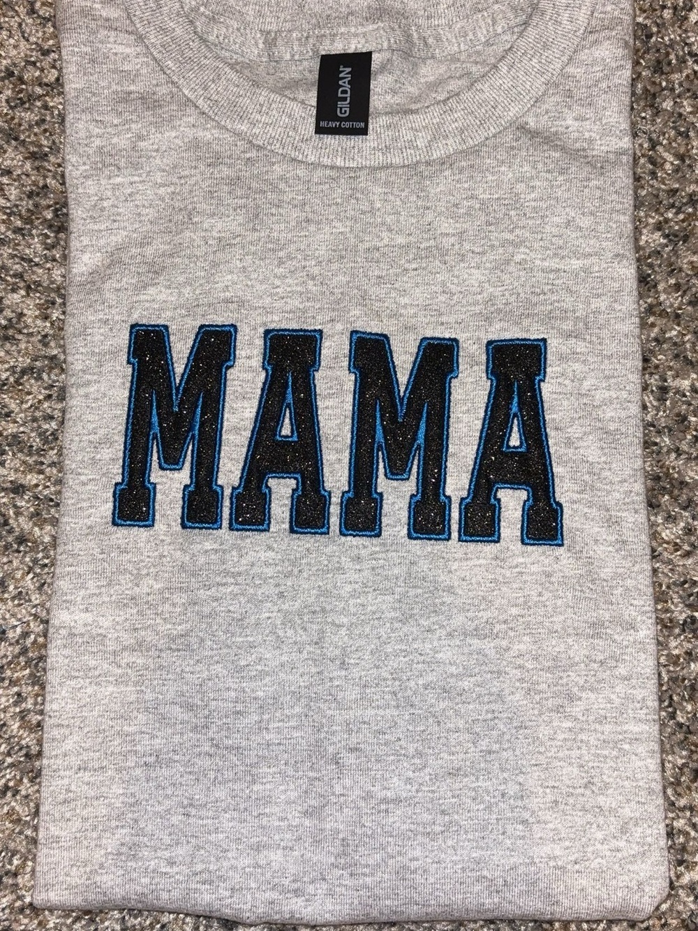 Gildan Heather Gray Tee with Black and Blue MAMA embroidery